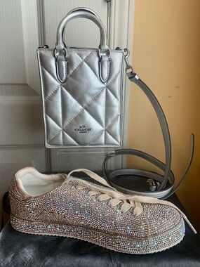 Coach Metallic Silver Quilted Mini Tote Crossbody